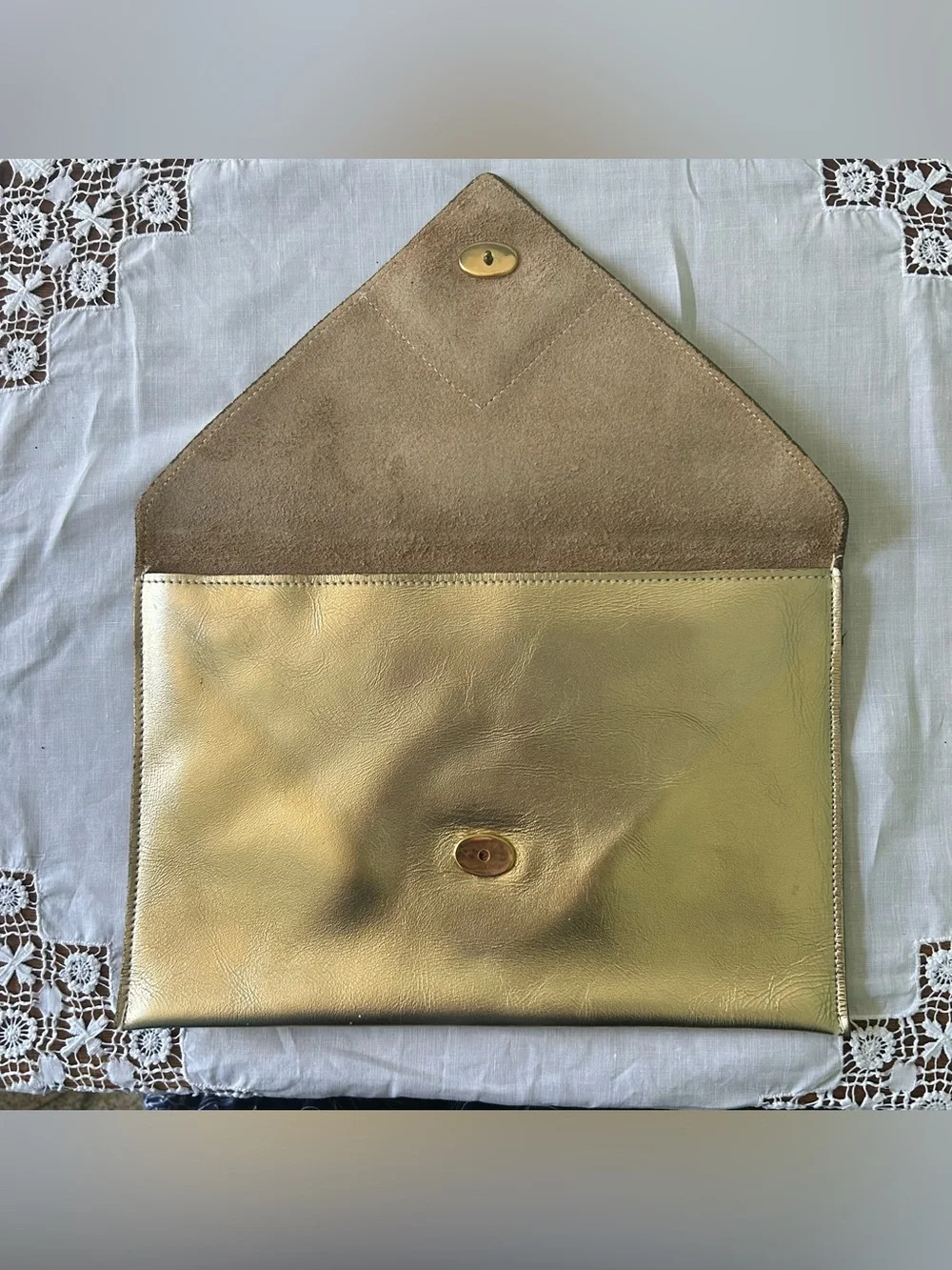 Metallic Gold Envelope Clutch with Textured Accent